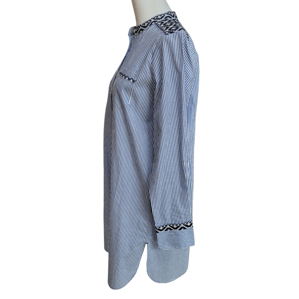 J. Crew Embroidered 100% Cotton Striped Boyfriend Shirt Dress Size S Like New - Picture 3 of 11